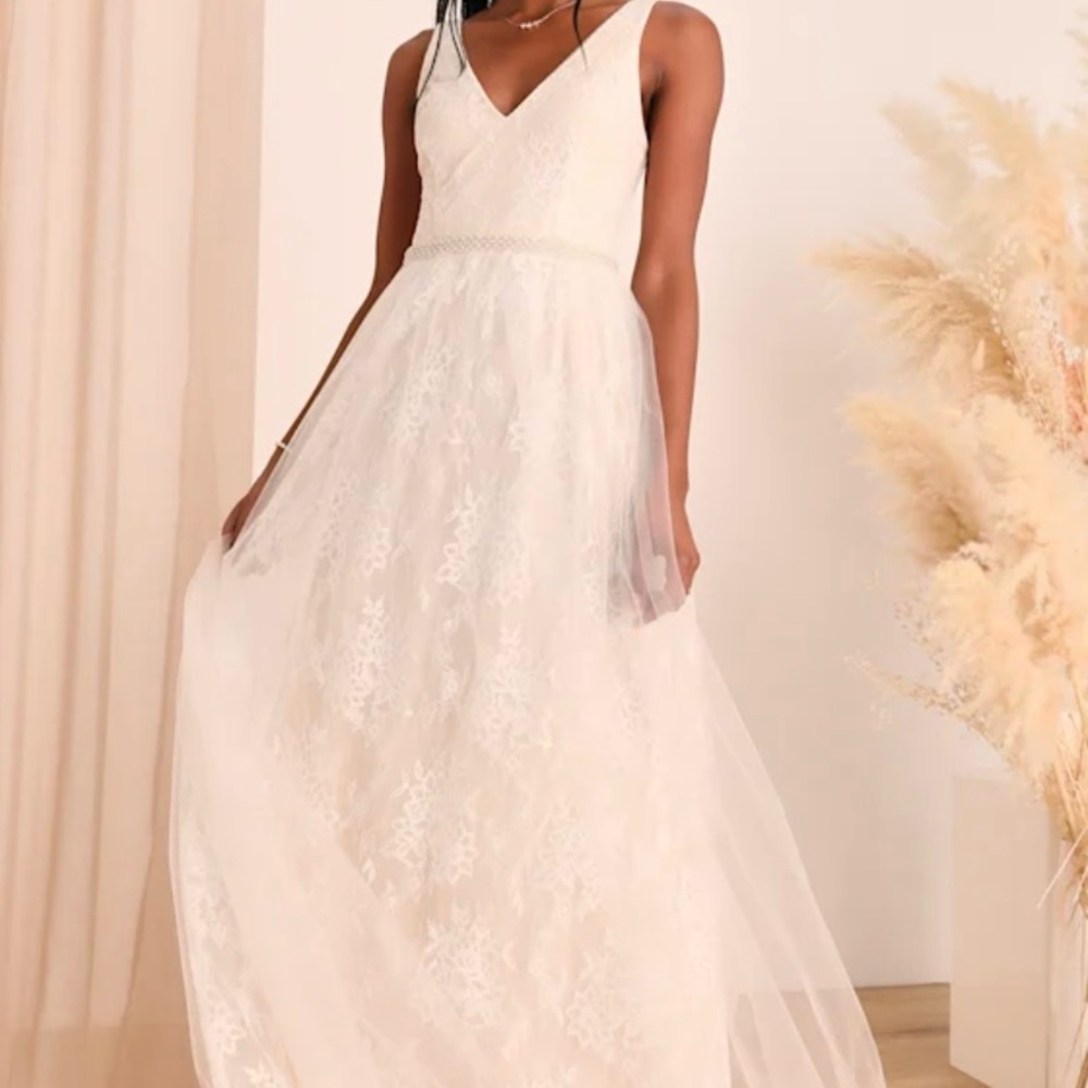LULUS Elegant White Lace Maxi Dress